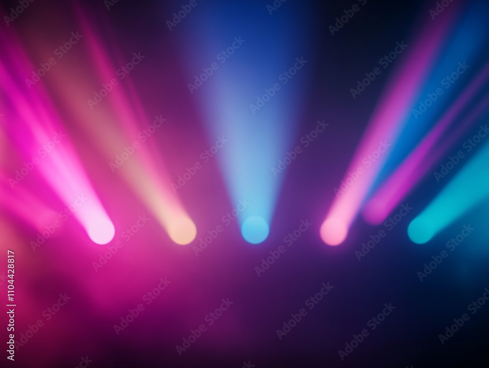 Poster a striking composition showcases vibrant light beams in various colors crossing against a dark backd