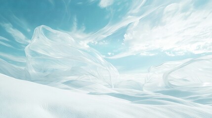 Obraz premium Snowboarder descending snow-covered slope beneath azure sky and wispy clouds