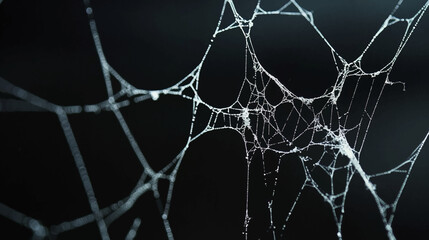 Spider web Halloween framed background. Cobweb spooky insect net on dark black background. For Halloween posters, banners, and spooky illustrations Vector illustration.