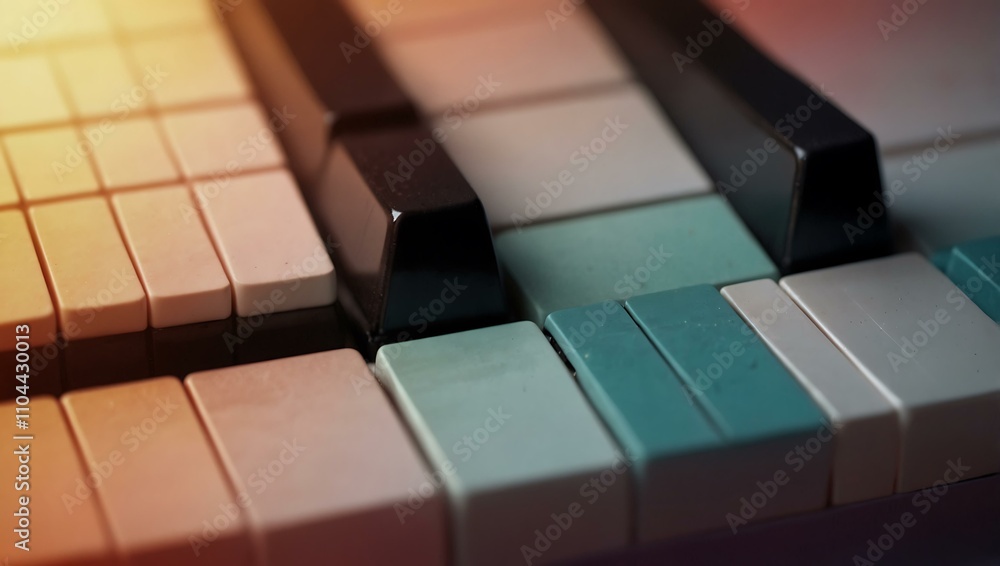Poster close-up of illuminated piano keys on an abstract gradient background, with space for copy.