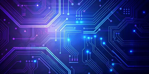 Obraz premium A futuristic digital circuit board with glowing blue and purple neon lights, representing technology and innovation.