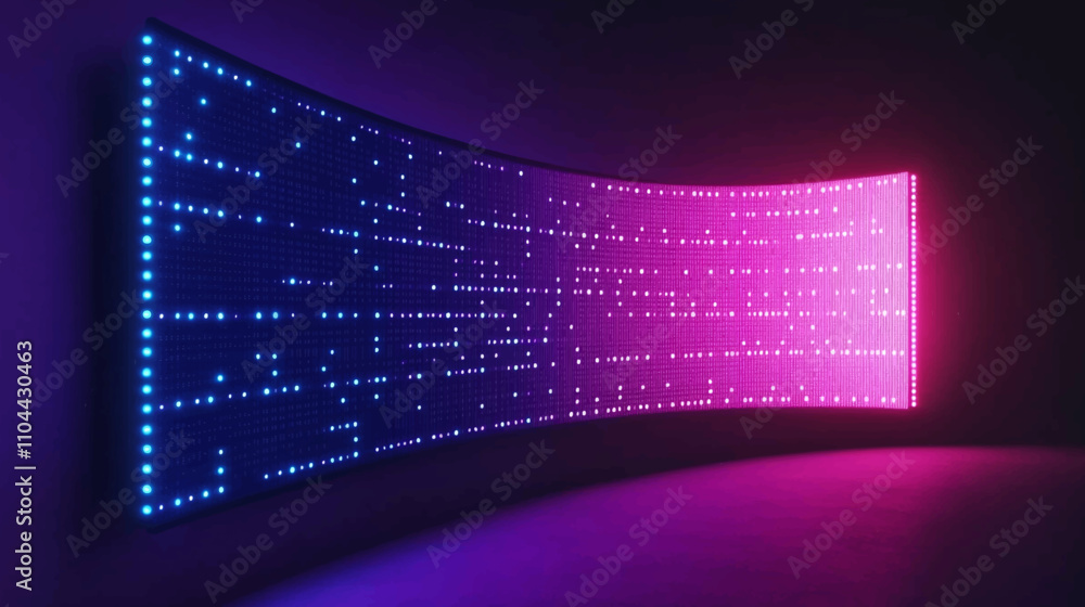 Poster authentic concave led display for a wall or platform. large tv display depicted in a vector illustra