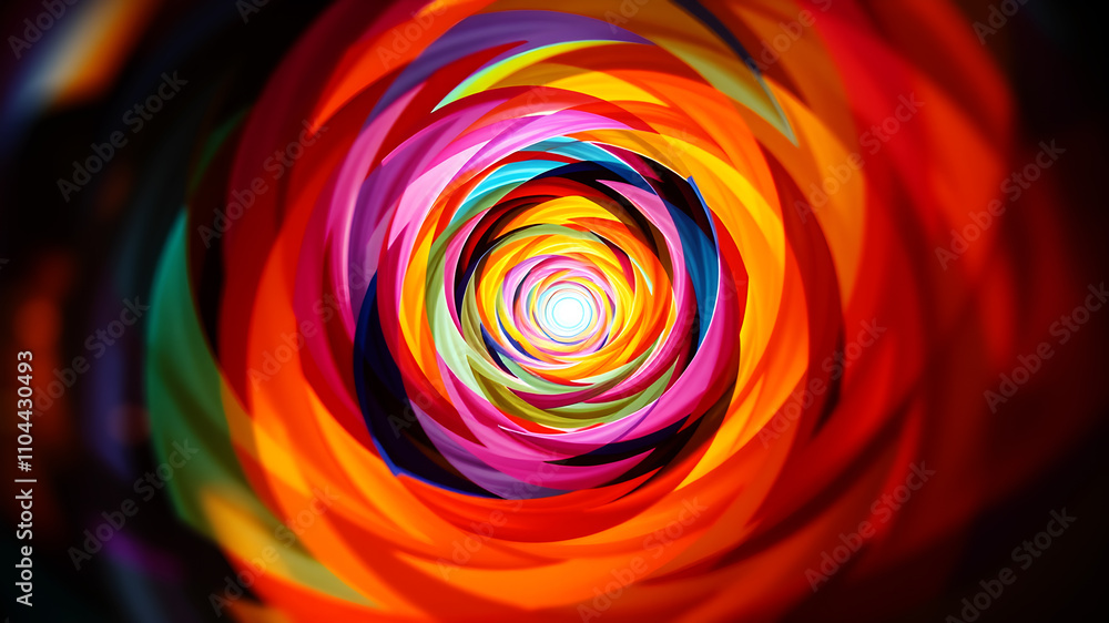 Poster a vibrant swirl of overlapping colors forming an abstract vortex with a glowing center