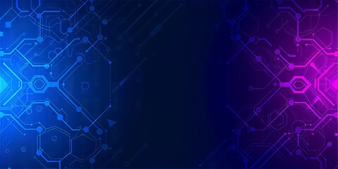 Obraz premium A futuristic digital circuit board with glowing blue and purple neon lights, representing technology and innovation.