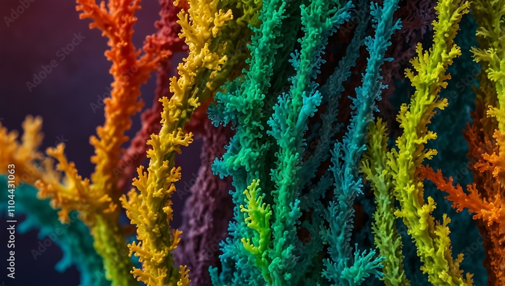 Poster close-up of microalgae structure in vibrant colors.