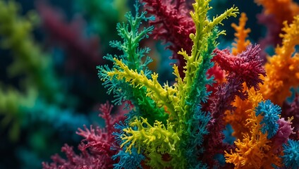 Close-up of microalgae structure in vibrant colors.