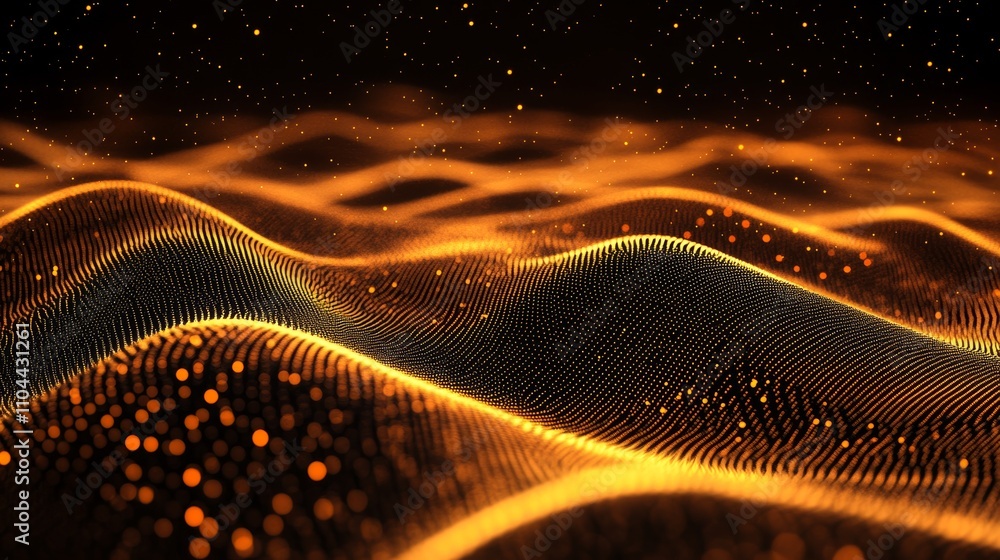 Poster abstract halftone background featuring wavy lines and small dots in various shades of orange