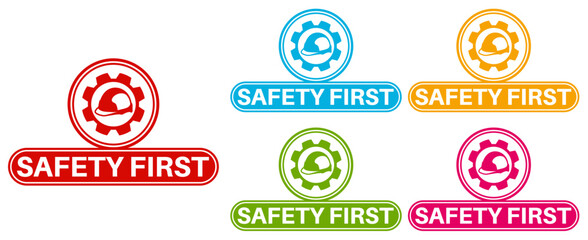 set banner safety first icon sign. use safety equipment symbol labels template construction sign design vector illustration