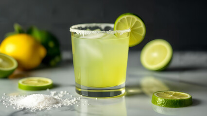 Refreshing Margarita with Fresh Ingredients on a Marble Countertop