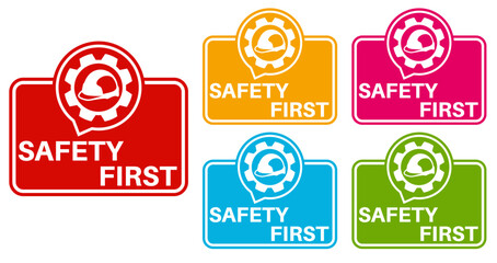 set banner safety first icon sign. use safety equipment symbol labels template construction sign design vector illustration