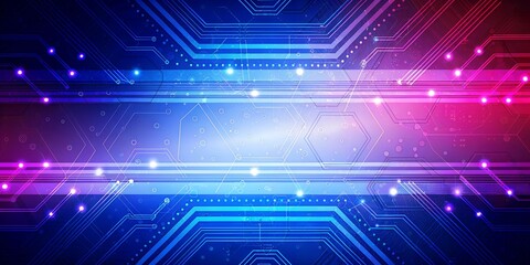 Obraz premium A futuristic digital circuit board with glowing blue and purple neon lights, representing technology and innovation.