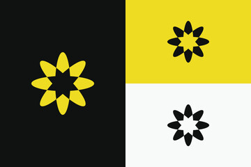 Simple sunflower petal logo, yellow color looks modern, suitable for hotel industry brand identity or beauty products.