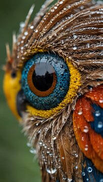 Close-up of royal anade with water droplets on its feathers.
