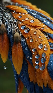 Close-up of royal anade with water droplets on its feathers.