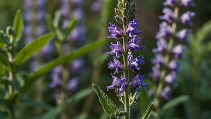 Obraz premium Close-up of Salvia officinalis flower leaves.
