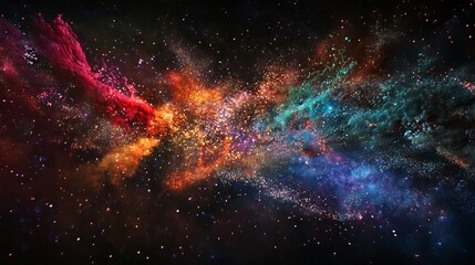 A night sky is illuminated by a radiant fireworks display. The fireworks explode in a symphony of colors, from vibrant reds to luminous greens, electric blues, golden yellows, and fiery oranges