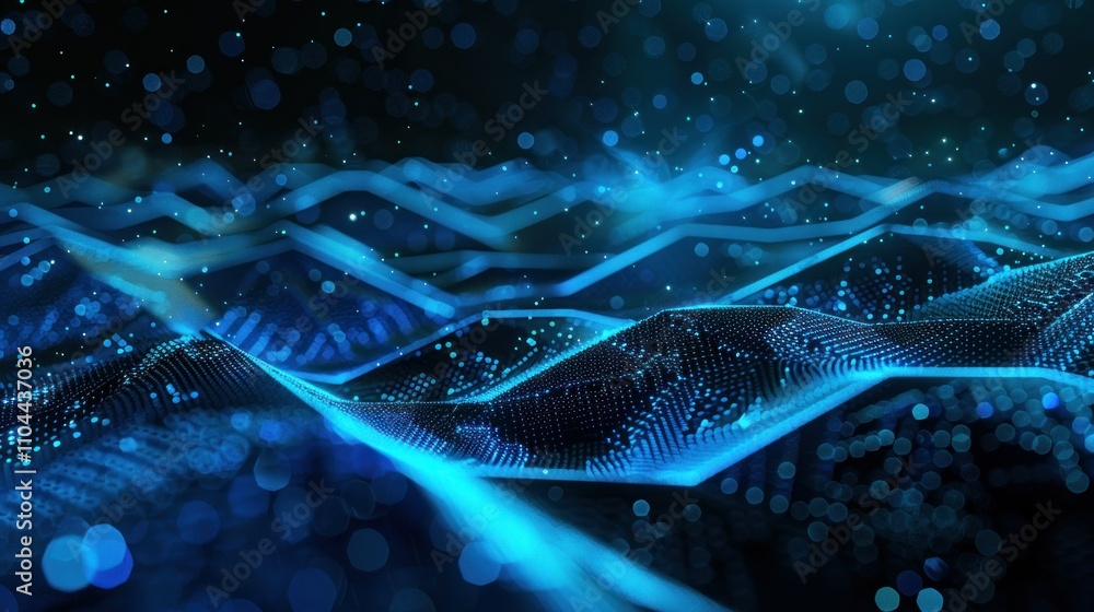 Aufkleber photograph of futuristic hexagon perspective wave ,white hexagons with blue highlights on a dark bac
