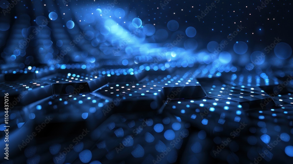Aufkleber photograph of futuristic hexagon perspective wave ,white hexagons with blue highlights on a dark bac