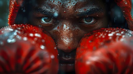 A man wearing boxing gloves with his eyes closed