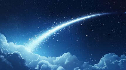 A bright blue sky featuring a single white contrail from a passing aircraft.

