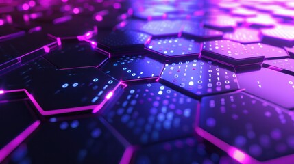 Obraz premium photograph of Futuristic geometric pattern. Abstract purple and blue background with a hexagon pattern for technology, science or medical design. 