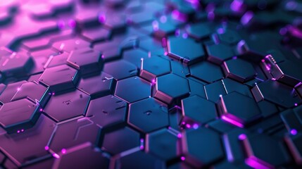 Obraz premium photograph of Futuristic geometric pattern. Abstract purple and blue background with a hexagon pattern for technology, science or medical design. 