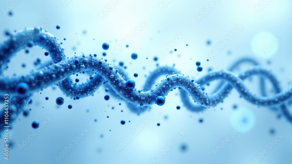 Poster an artistic rendering of a dna double helix structure with glowing blue beads representing nucleotid