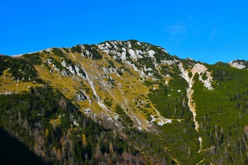 View of alpine lanscape of Veliki Zvoh mountain in Gorenjska, Slovenia