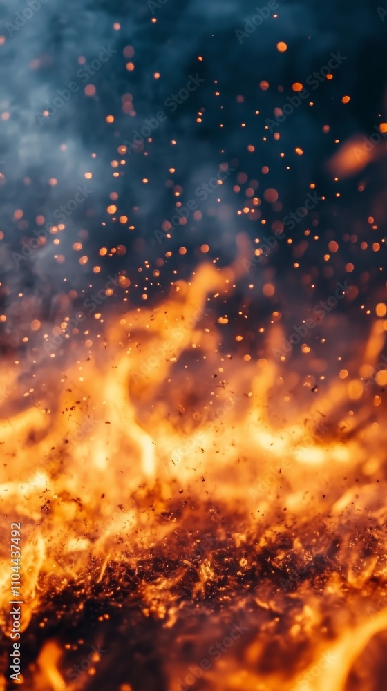 Poster vivid flames dancing against a deep black background creating a striking visual contrast