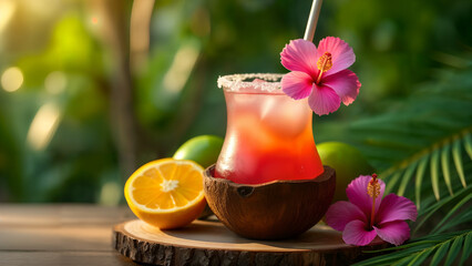Tropical Cocktail with Coconut and Hibiscus