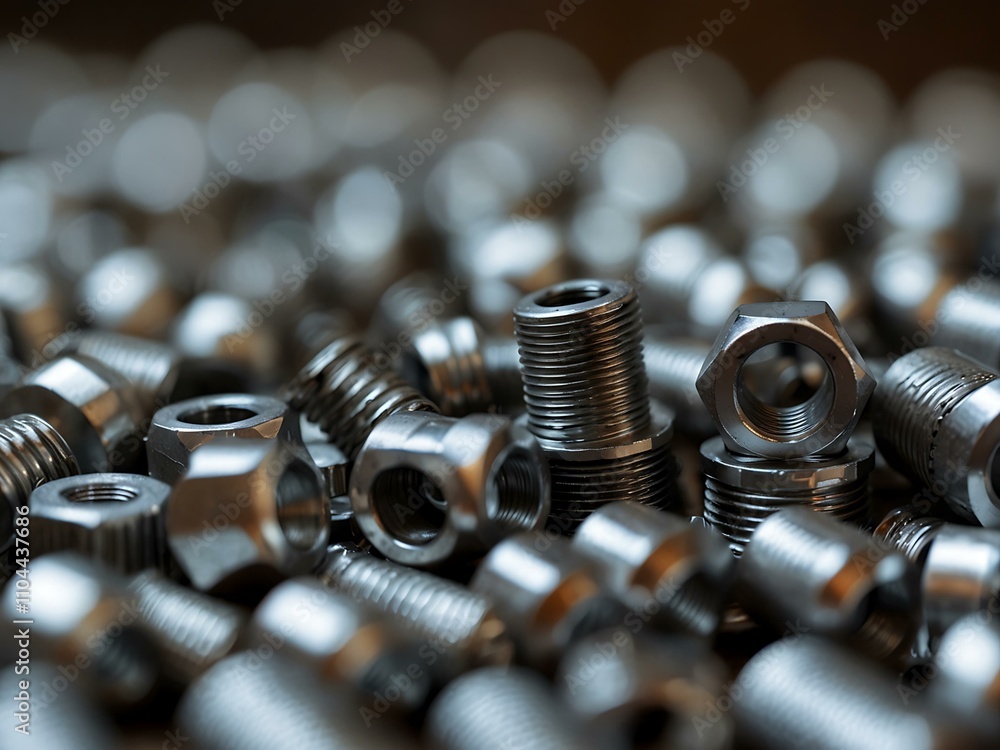 Poster close-up of various metal parts with a bokeh effect.
