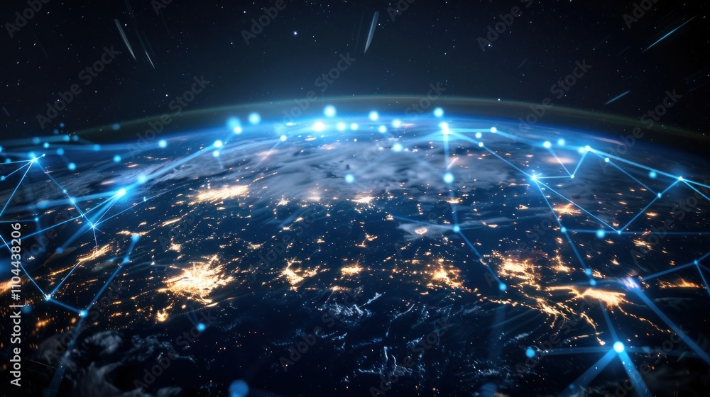 Aufkleber photograph of global network connection covering the earth with lines of innovative perception . con