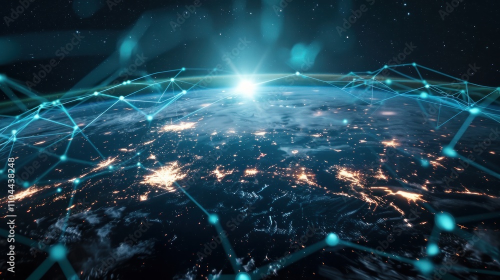 Aufkleber photograph of global network connection covering the earth with lines of innovative perception . con