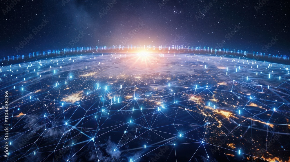 Aufkleber photograph of global network connection covering the earth with lines of innovative perception . con