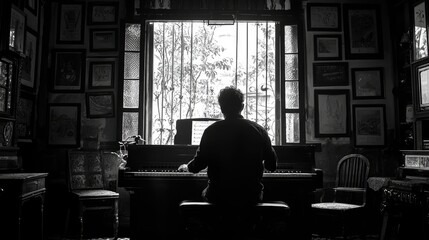 VILLA MListening to music, retro atmosphere, chiaroscuro. Play jazz