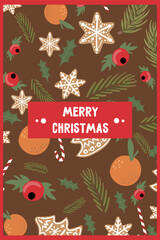 Fototapeta premium new year christmas card. Vector template with cute elements for design
