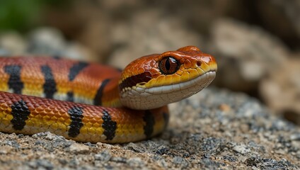 Obraz premium Close-up portrait of a corn snake on a stone.