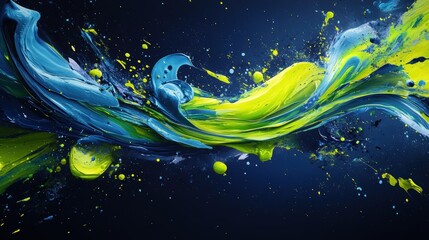 Abstract swirling paint in vibrant blue and green against a dark background.