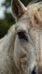 Close-up portrait of a white horse.