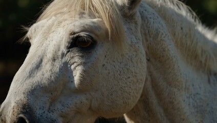 Close-up portrait of a white horse.