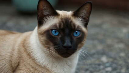 Close-up Siamese cat with blue eyes and points.