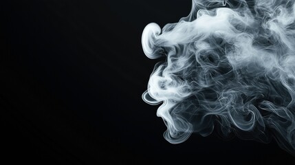 Abstract white smoke swirls and curls against a dark black background, creating an ethereal and mysterious atmosphere with flowing patterns and dynamic shapes.