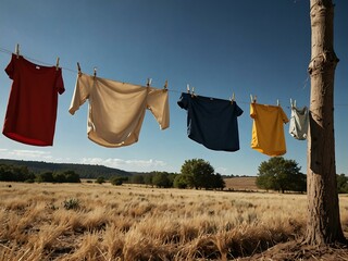 Clothes drying on a clothesline.
