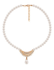 pearl necklace with pearl pendant on isolated background
