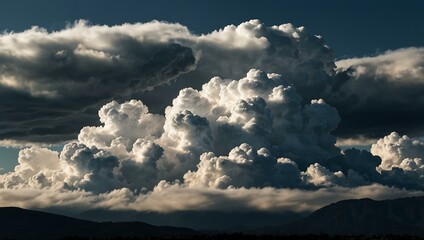 Fototapeta premium Clouds over a mountain range, creating a dramatic scene.