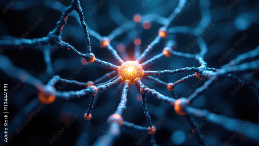 Aufkleber neurons with a central synapse highlighted, representing semaglutide's impact on neural connections.