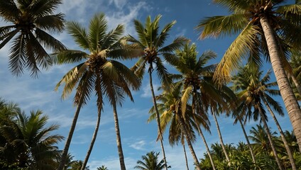 Coconut palms swaying in the tropical breeze.