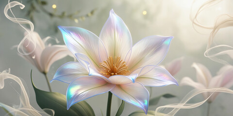 Fototapeta premium lily flower in foggy cosmic background, created by Generative AI