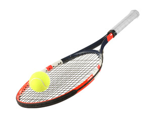 Tennis racket with ball isolated on white