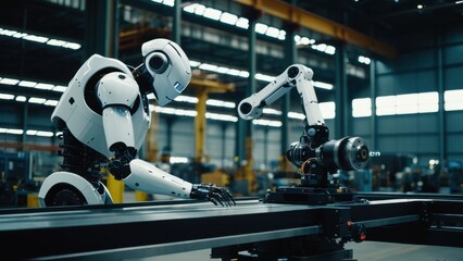 Close-up of a robotic arm performing automated welding in an advanced production line, emphasizing efficiency, high-tech engineering, and industrial automation
